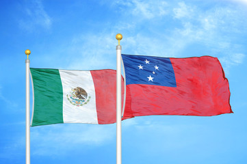 Mexico and Samoa two flags on flagpoles and blue cloudy sky