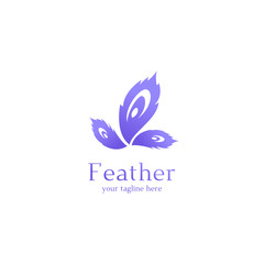 Peacock feather logo icon symbol art in purple violet color graphic