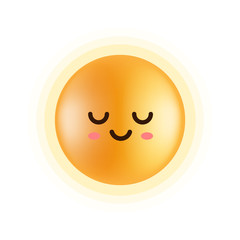 The yellow face emoticon. Cartoon Kawaii emoji. Flat emoticon vector illustration. Cute expression face with smiley face, eyes and red cheeks. Calm and rilex time. Facebook and whatsapp chat. 