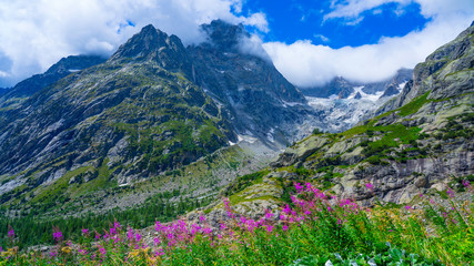 Fototapeta premium Hiking in Tour du Mont Blanc, Switzerland, Italy & France