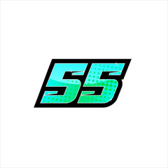 Vector Racing number 55, start racing number, sport race number with halftone dots style isolated on white background