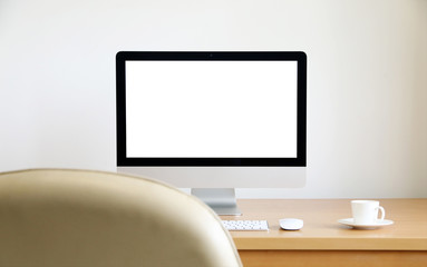 blank screen Computer, Desktop PC. for business on work table front view