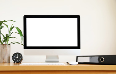 blank screen Computer, Desktop PC. for business on work table front view