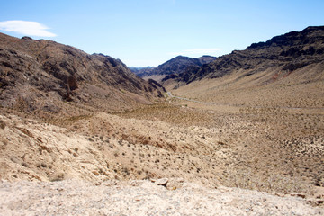 Roadway through a mountain range into the Valley of Fire, Nevada, USA