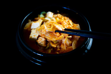Korean stew with fermented kimchi and Tuna called Chamchi Kimchi Jjigae