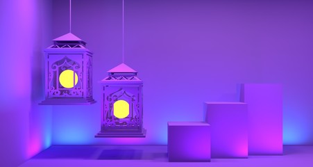 Ramadan lantern background 3D rendering .