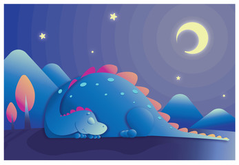 Blue and red dragon sleeping under the stars