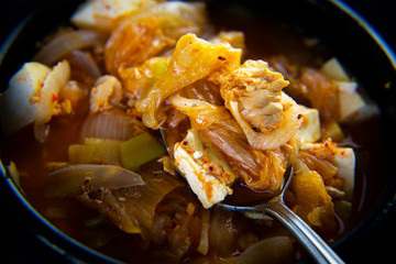 Korean stew with fermented kimchi and Tuna called Chamchi Kimchi Jjigae