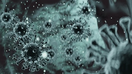 Coronavirus COVID-19, virus in xray 3d render illustration, microbiology and virology concept background