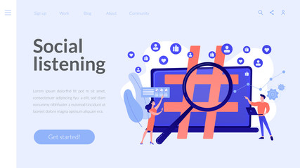 Viral marketing, trends analysis, modern advertising business. Social network monitoring, social media measurement, social listening concept. Website homepage landing web page template.