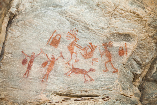 Pintura rupestre no Sítio Arqueológico Xique Xique 1 - Sertão do Seridó , Carnaúba dos Dantas, Rio Grande do Norte, Brasil