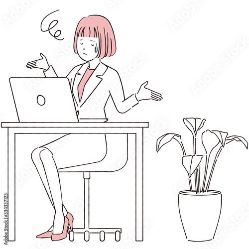 手描き1color 女性全身 スーツ Pc ネガティブポーズ Anger Poster Ang Yoshidaakiko1223