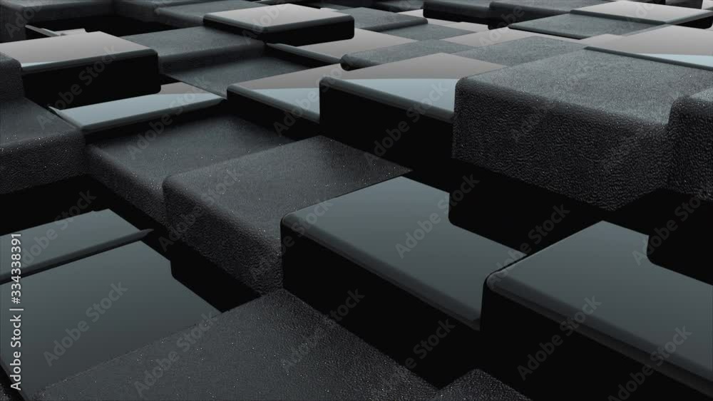 Aufkleber 3d rendering of black cubes boundless surface. computer generated abstract wavy background.