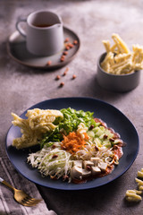 Selada pengantin is a traditional salad dish that is served for the bride and groom during wedding in Indonesia. A healthy vegetable snack.