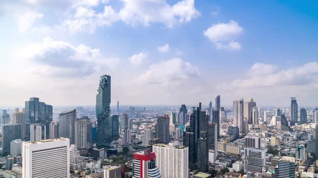 Bangkok business district city center above Silom area, with cloud pass over buildings and skyscrapers – Time Lapse