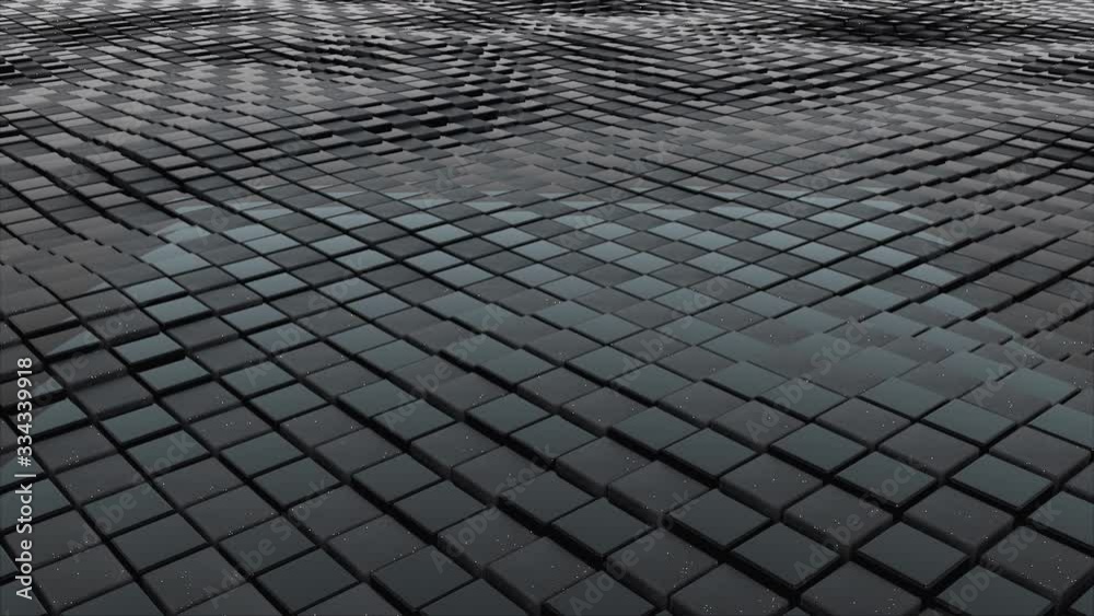 Aufkleber 3d rendering of black cubes boundless surface. computer generated abstract wavy background.
