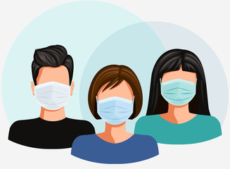Face mask. Global pandemic. Wear surgical medical mask against  virus epidemic. Vector illustration