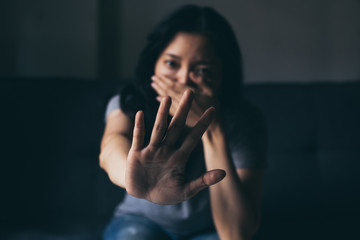 depressed emotion panic attacks alone young woman sad fear stressful.crying begging help.stop...