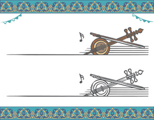 Music themed vector labels with Arabic instruments.
