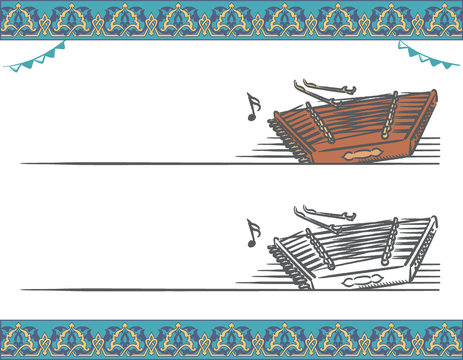 Music themed vector labels with Arabic instruments.