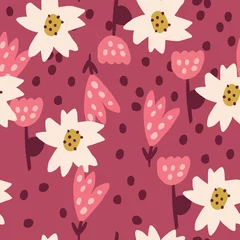 Foto op Canvas Cute Repeat Daisy Wildflower Pattern with light pink background. Seamless floral pattern. White Daisy. Stylish repeating texture. Repeating texture.  © alicia