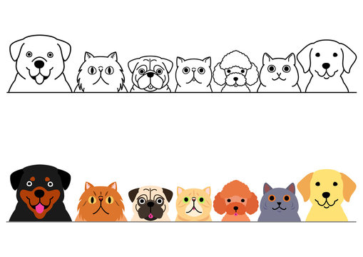 cute cartoon cats and dogs border set
