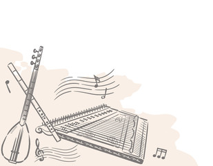 Music themed background with Arabic instruments.