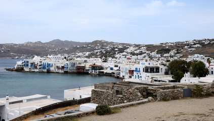 view of port of Mykonos Greece