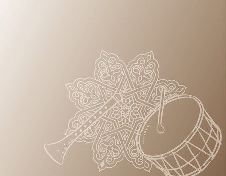 Music themed background with Arabic instruments.