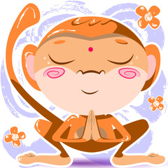 Calm orange monkey doing yoga