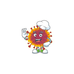 A picture of spreading coronavirus cartoon character wearing white chef hat