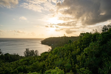 Sunrise over the Coast of Kauai, Hawaii with beautiful forest coastline