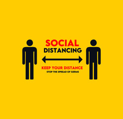 social distancing campaign sign to stop the spread of germs  in yellow background
