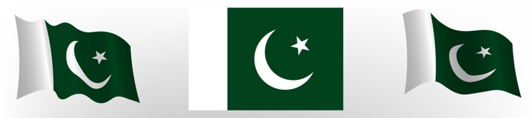 flag of the Islamic Republic of Pakistan in a static position and in motion, developing in the wind, on a transparent background