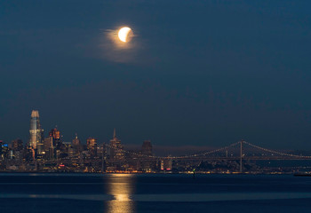 Fototapeta na wymiar Lunar Eclipse over San Francisco, California