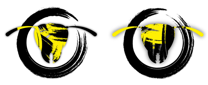 brutal wasp logo in black and yellow colors in the style of splash, painted with paint. Isolated vector on transparent background