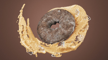 Chocolate Glazed Donut With Center Swirl of Iced Coffee