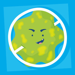 virus particle with denied symbol comic character