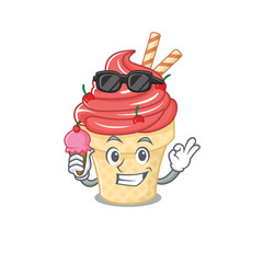 cartoon character of cherry ice cream holding an ice cream