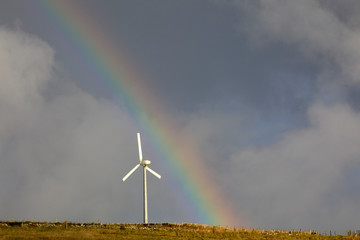 Orkney (Scotland), UK - August 11, 2018: Wind turbine, Orkney, Scotland, Highlands, United Kingdom
