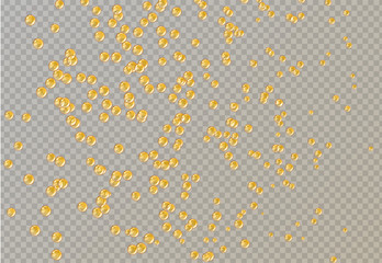 Oil gold bubbles isolated on transparent background. Realistic cosmetic golden glass pill capsules collagen serum template. 
