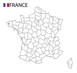 France map, black and white detailed outline regions of the country. Vector illustration