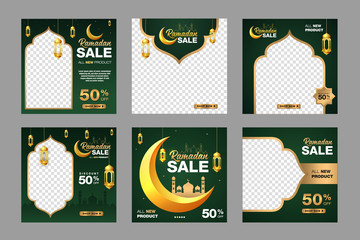 set of Ramadan sale banner template. with ornament moon, mosque, and lantern background. Suitable for social media post, instagram and web internet ads. Vector illustration with photo college
