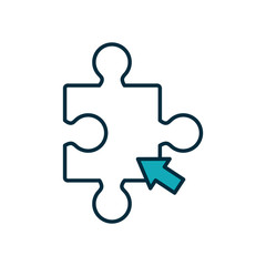 jigsaw puzzle with arrow icon, half line half color style