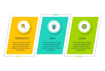 Concept of arrow business model with 3 successive steps. Three colorful graphic elements. Timeline design for brochure, presentation. Infographic design layout.