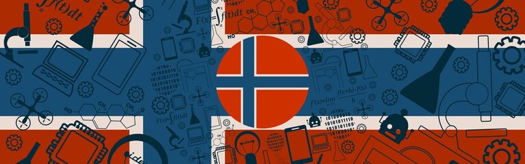 Innovation and technology concept. Circle frame with thin line icons. Flag of the Norway