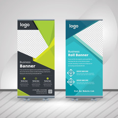 Obraz premium Roll-up for exhibitions, banner for seminar, layout for placement of photos. Universal stand for conference.