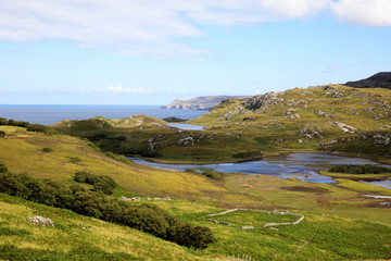 Scotland, UK - August 11, 2018: The coastline view of Scotland, Scotland, Highlands, United Kingdom