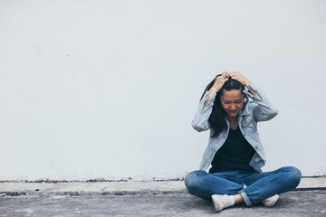 sad woman.depressed emotion panic attacks alone young people fear stressful.crying begging...