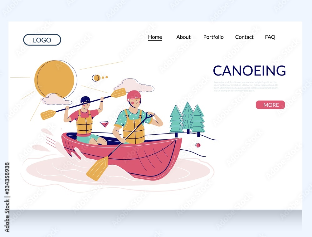 Wall mural canoeing vector website landing page design template